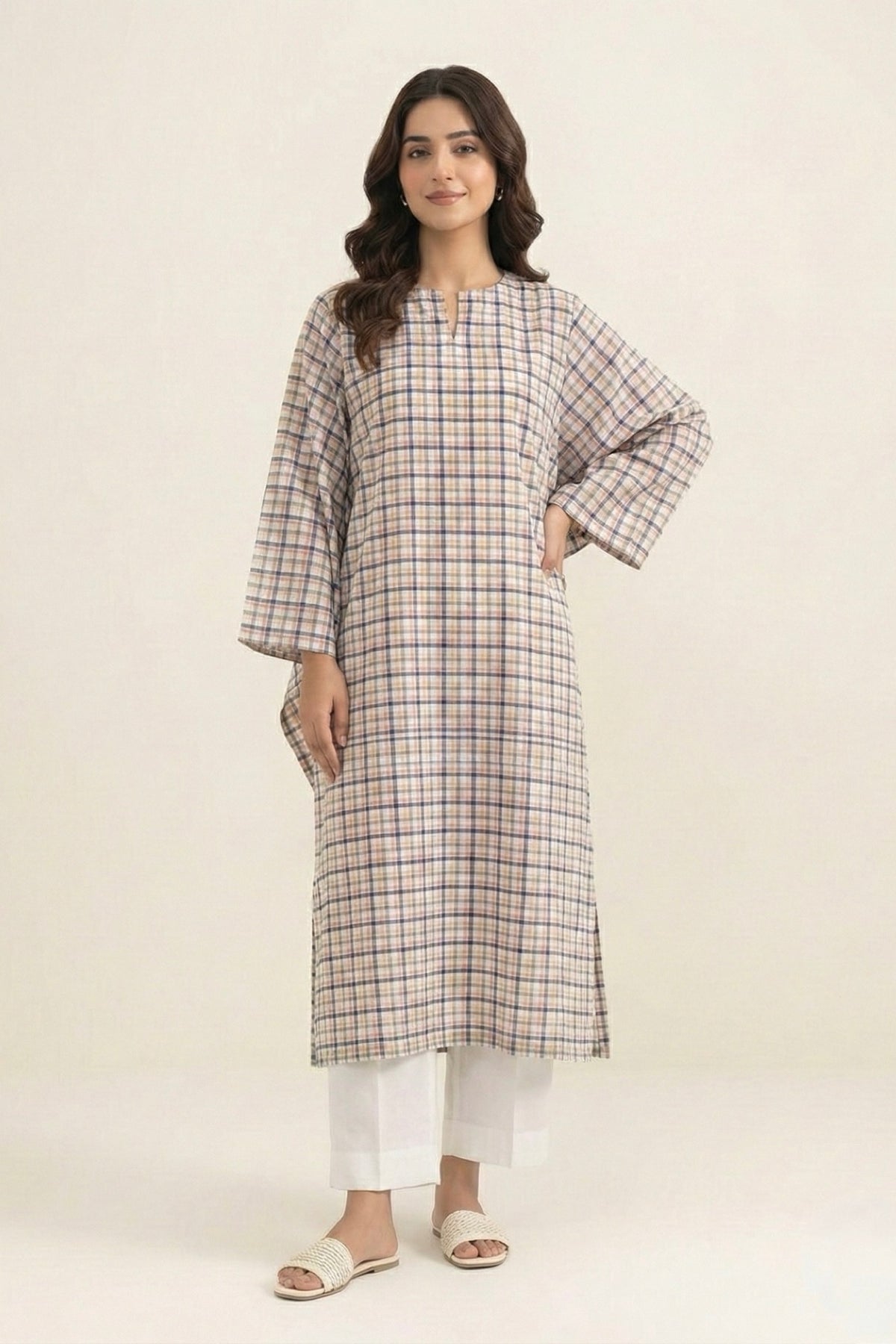 Checked Lawn Kurta Set