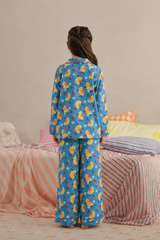 Blue Blossom Linen Night Suit