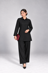 Classic Collar Dhanak Set - Black