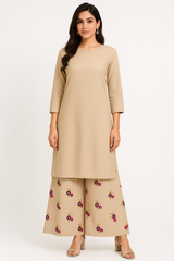 Embroidered Farshi Set – Beige