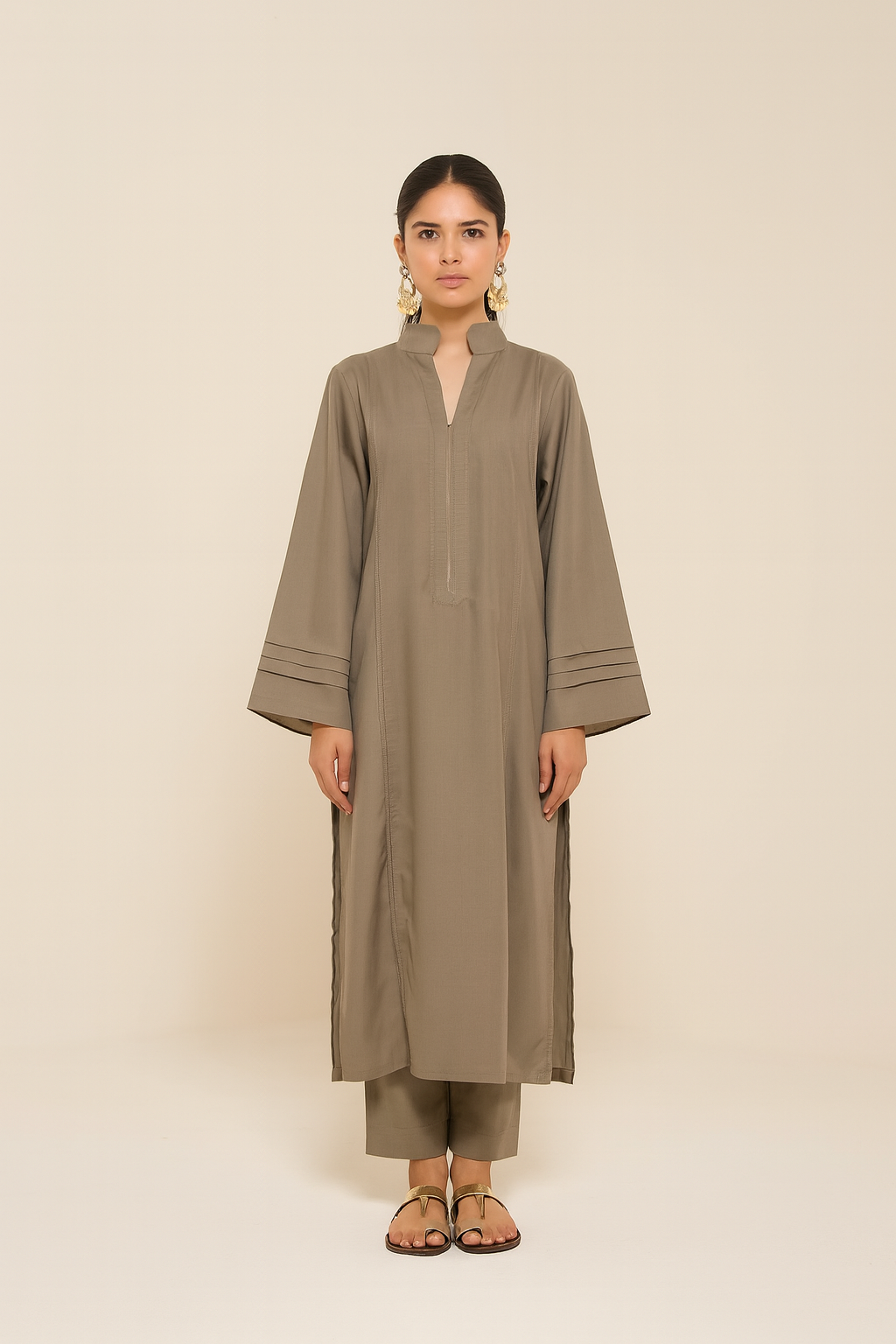 Olive Grey Blend Kurta Set