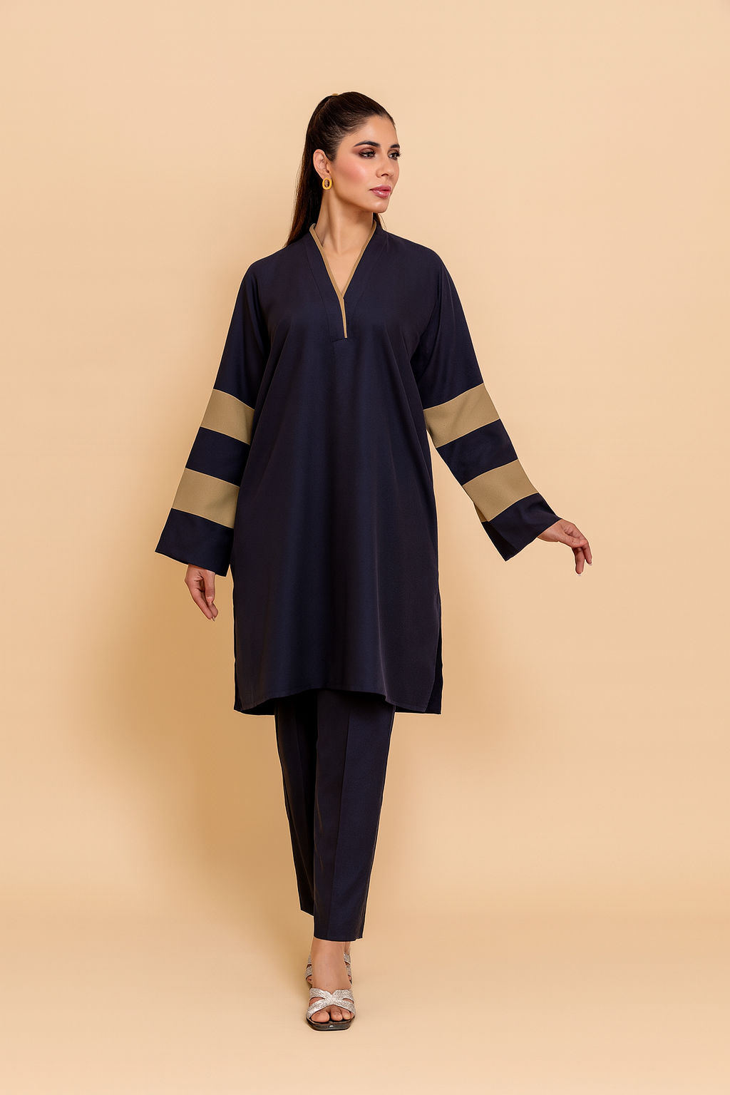 Black Striped Georgette Coord Set