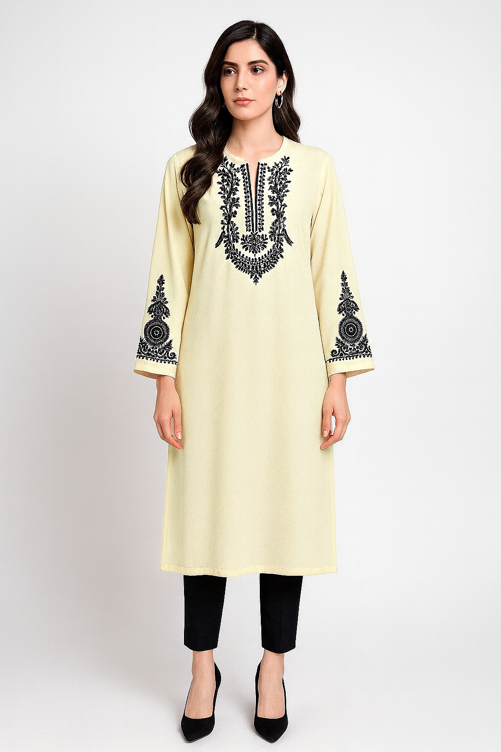 Lemon Yellow Georgette Embroidered Set