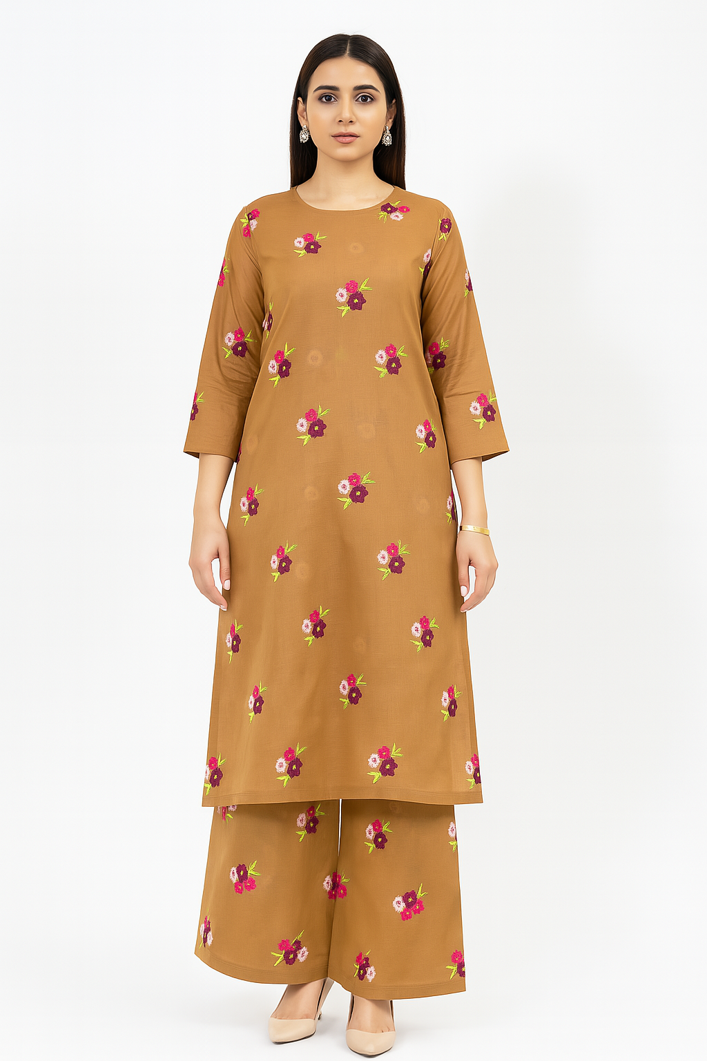 Lawn Embroidery Set Brown