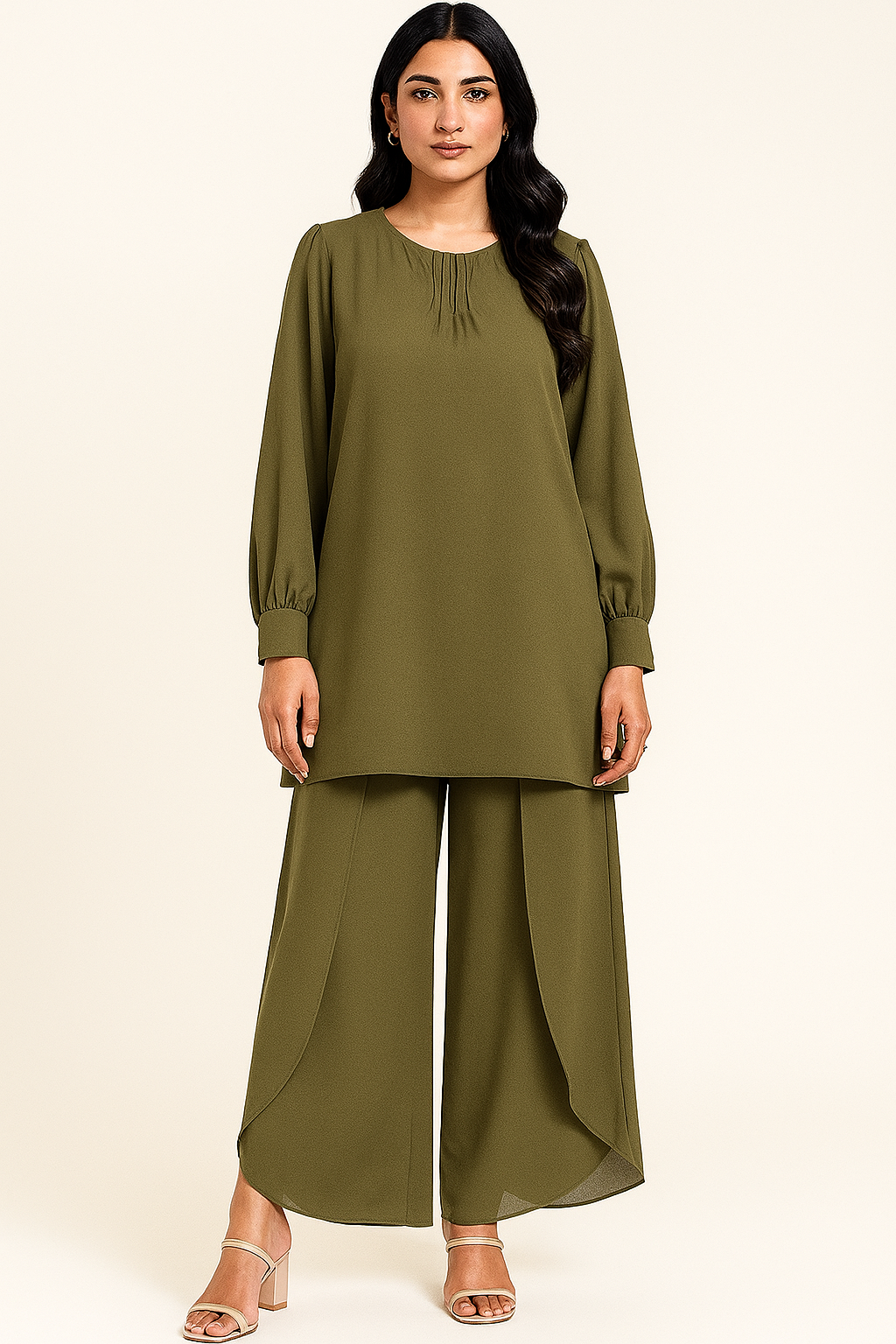 Olive Georgette Coord Set