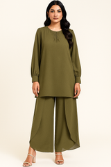 Olive Georgette Coord Set