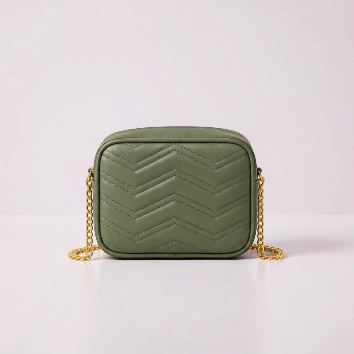 Sage Green Quilted Chain Crossbody Bag