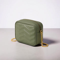 Sage Green Quilted Chain Crossbody Bag