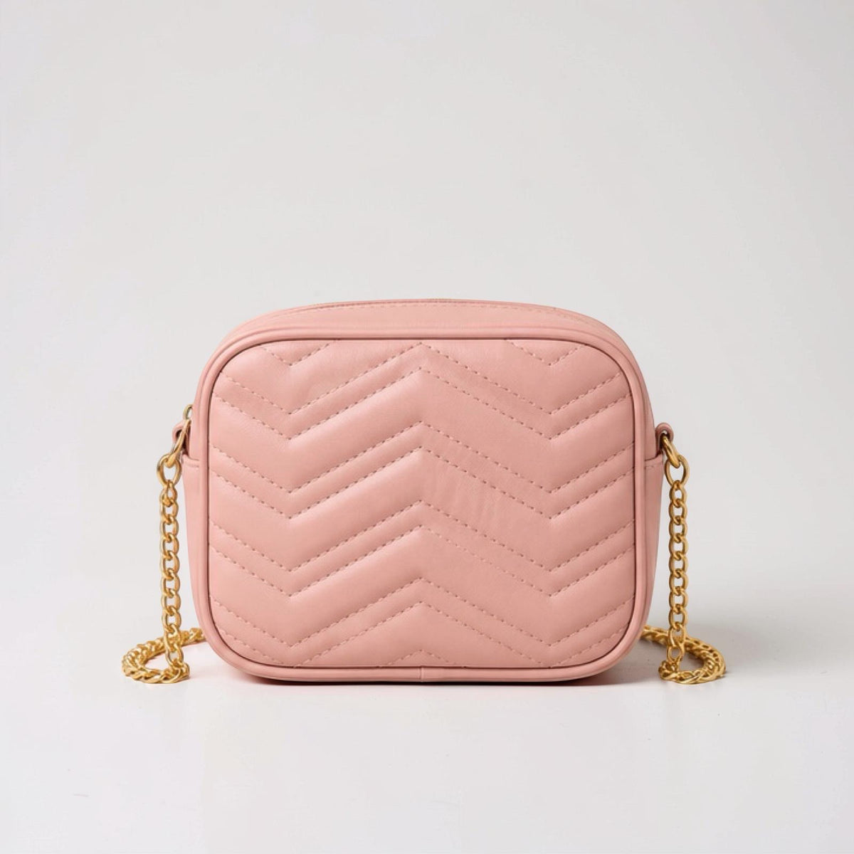 Pink Quilted Chain Crossbody Bag
