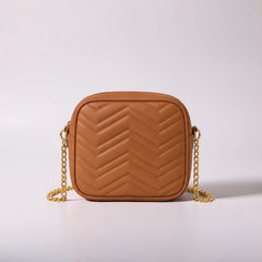 Tan Quilted Chain Crossbody Bag