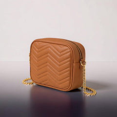 Tan Quilted Chain Crossbody Bag