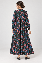 Janya black coral floral linen maternity dress, back view