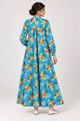Janya turquoise summer tropical linen maternity dress, back view