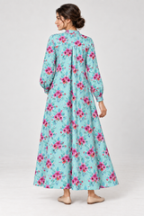 Janya aqua pink garden linen maternity dress, back view