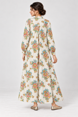 Janya ivory colourful bouquet linen maternity dress, back view