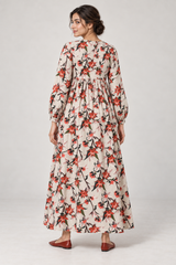 Janya ivory rust floral linen maternity dress, back view