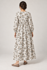 Janya ivory taupe floral linen maternity dress, back view