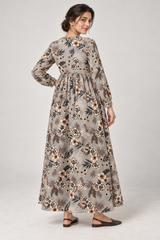 Janya grey botanical linen maternity dress, back view