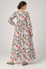 Janya pale blue coral floral linen maternity dress, back view