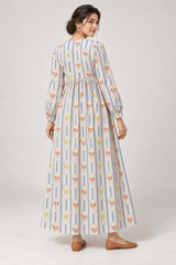 Janya blue stripe bouquet linen maternity dress, back view