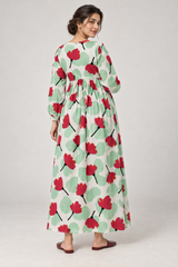 Janya mint red abstract floral linen maternity dress, back view