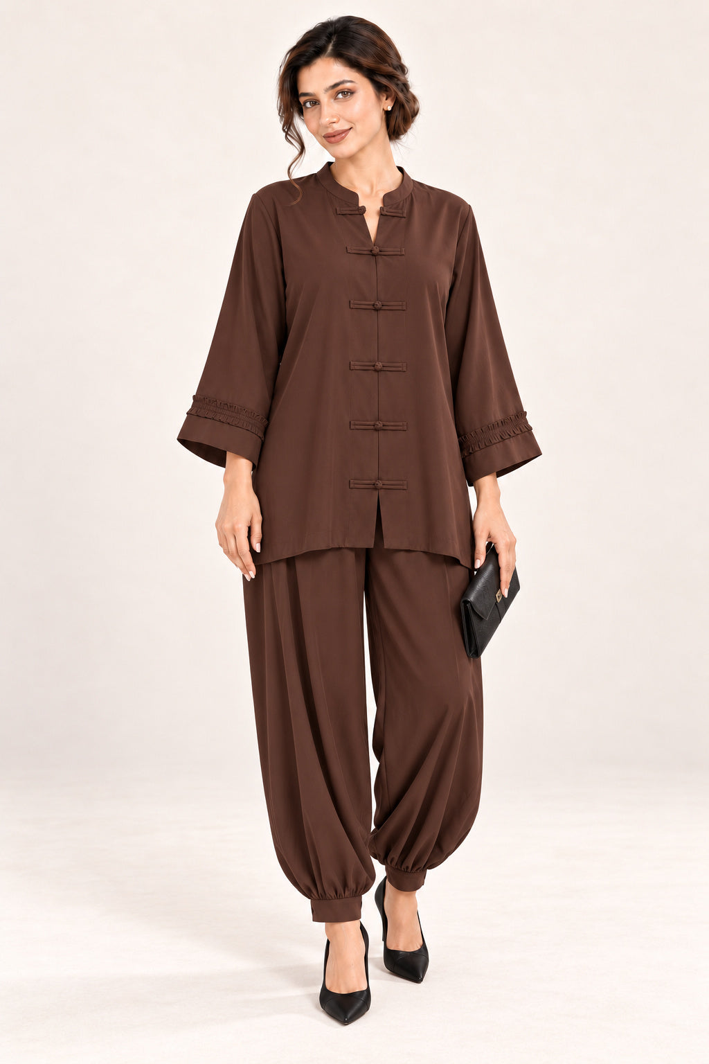 Poise Co-ord Set – Chocolate Brown - Front view