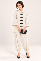 Poise Co-ord Set – Off White with Black Knots - Front view
