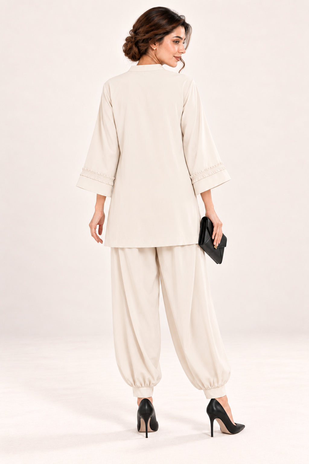 Poise Co-ord Set – Off White with Black Knots - Back view
