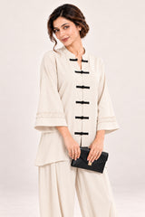 Poise Co-ord Set – Off White with Black Knots - Mood 2 view
