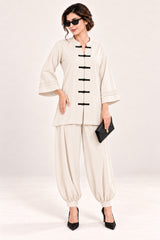 Poise Co-ord Set – Off White with Black Knots - Sunglasses view