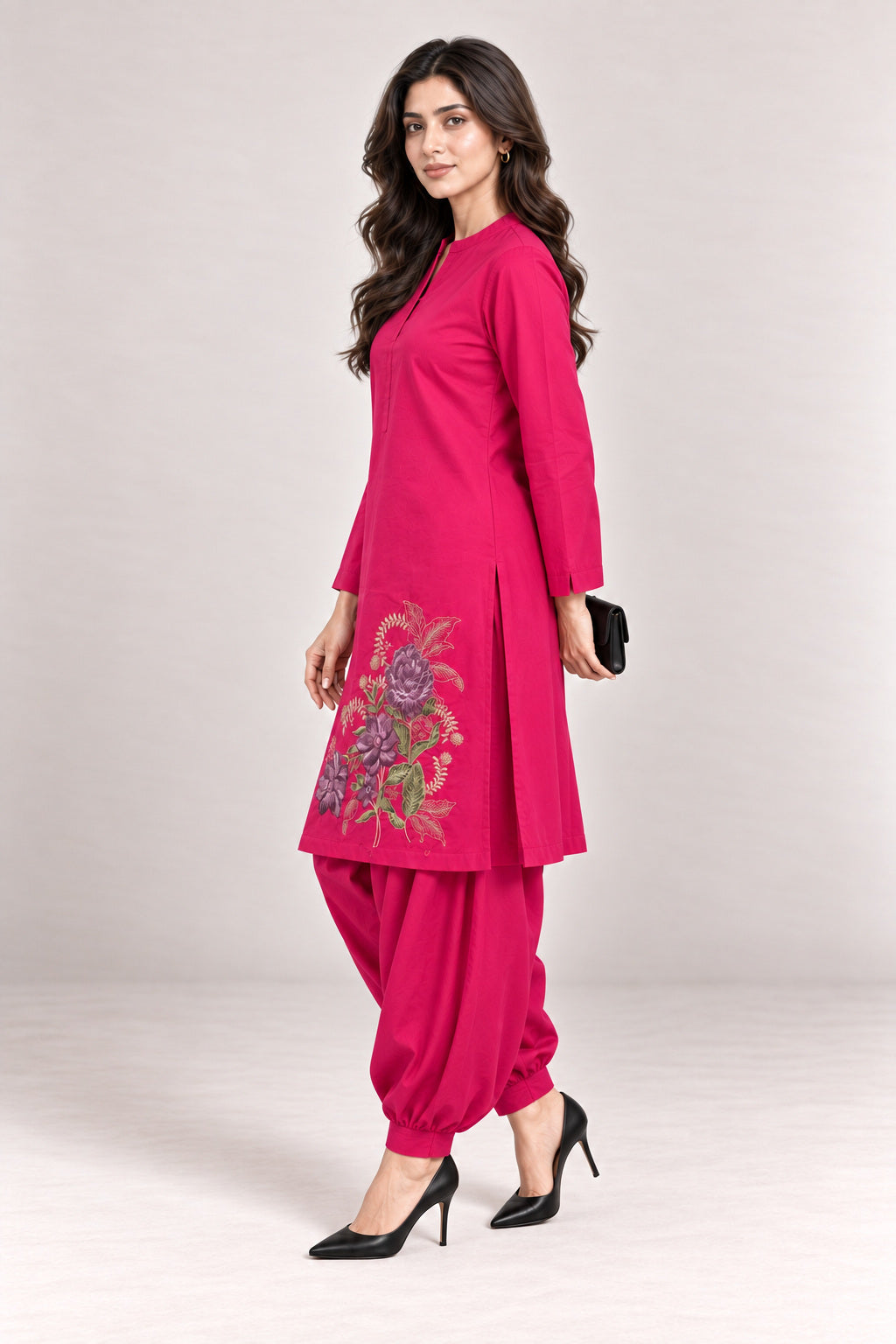 Fleur Poplin Co-ord Set – Fuchsia - Side