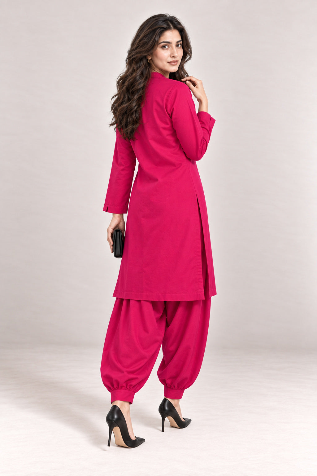 Fleur Poplin Co-ord Set – Fuchsia - Rear Three Quarter