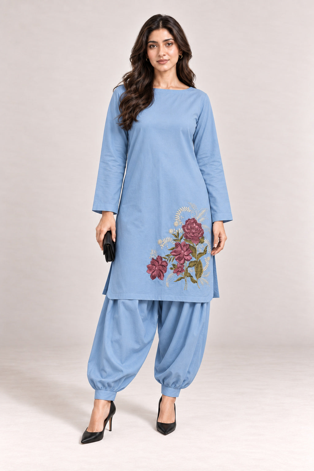 Fleur Poplin Co-ord Set – Powder Blue - Front