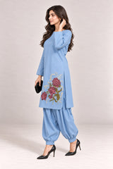 Fleur Poplin Co-ord Set – Powder Blue - Side