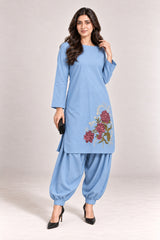 Fleur Poplin Co-ord Set – Powder Blue - Front Three Quarter