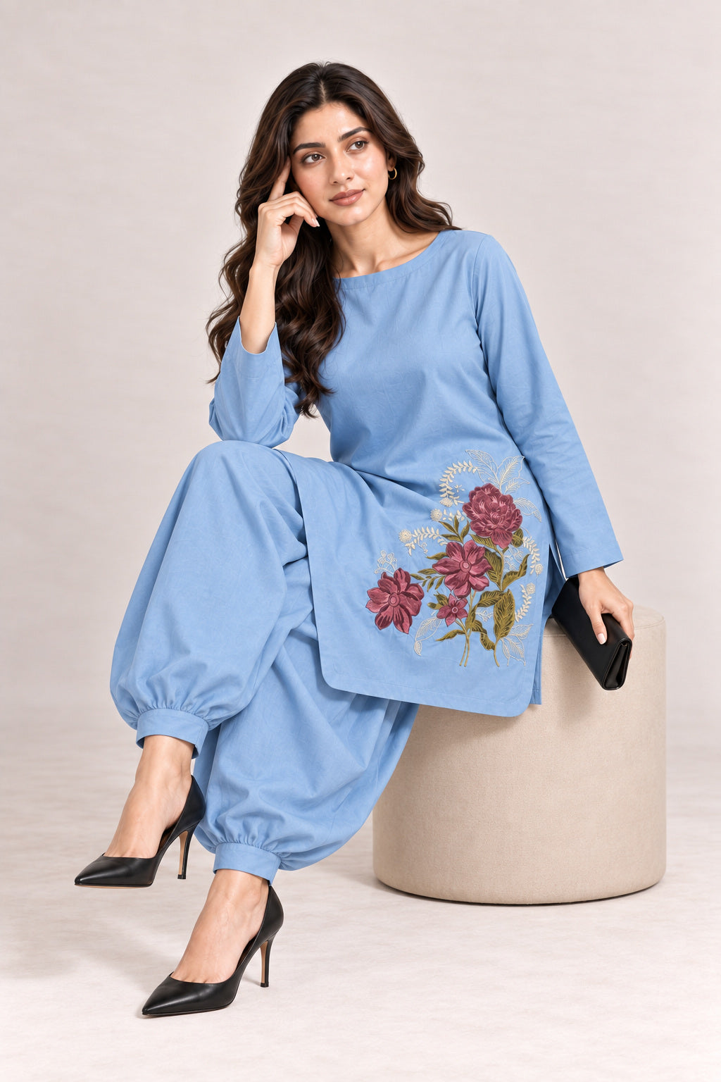 Fleur Poplin Co-ord Set – Powder Blue - Seated Mood