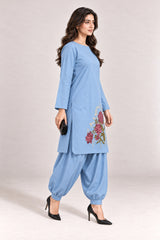 Fleur Poplin Co-ord Set – Powder Blue - Opposite Angle