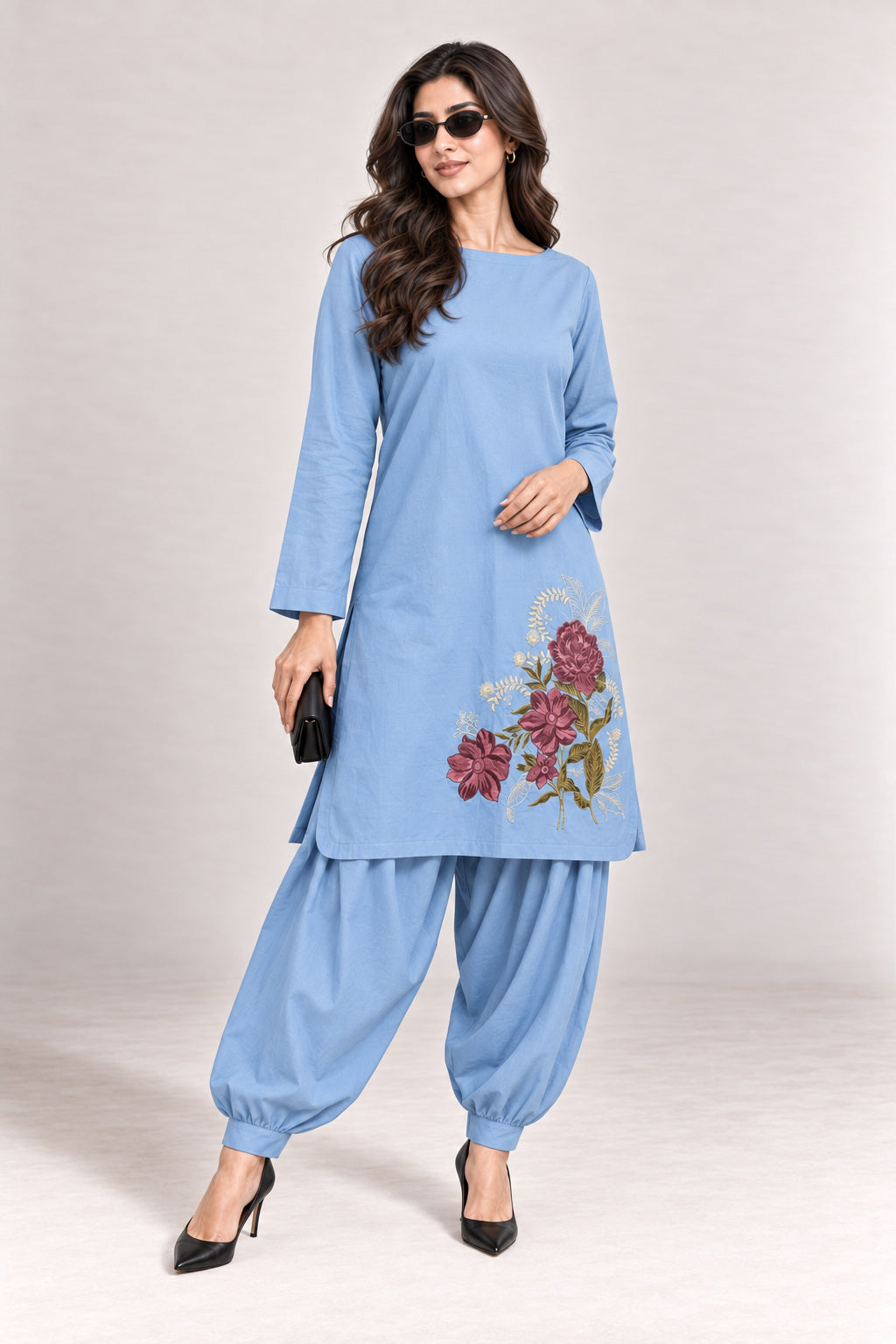 Fleur Poplin Co-ord Set – Powder Blue - Sunglasses Mood