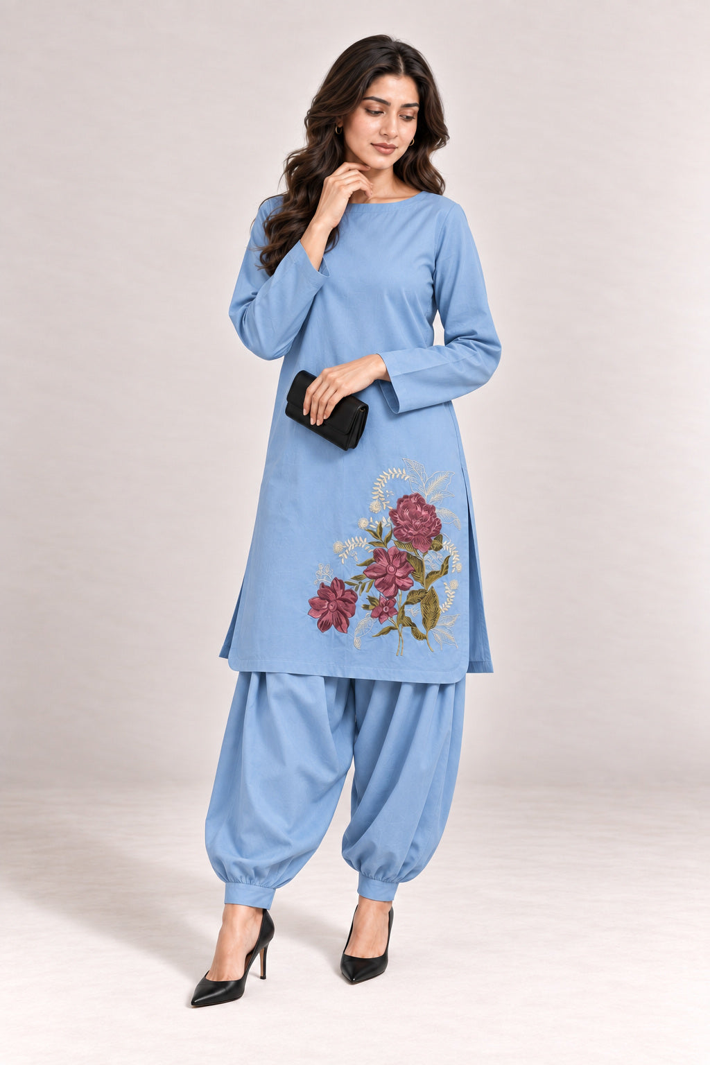 Fleur Poplin Co-ord Set – Powder Blue - Extra Mood
