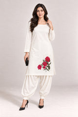 Fleur Poplin Co-ord Set – Ivory Square Neck - Front