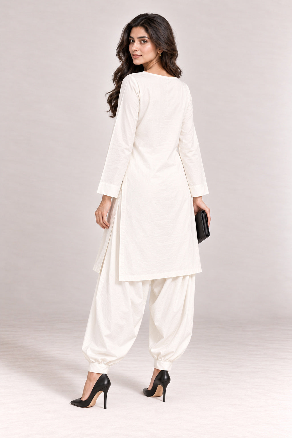Fleur Poplin Co-ord Set – Ivory Square Neck - Back