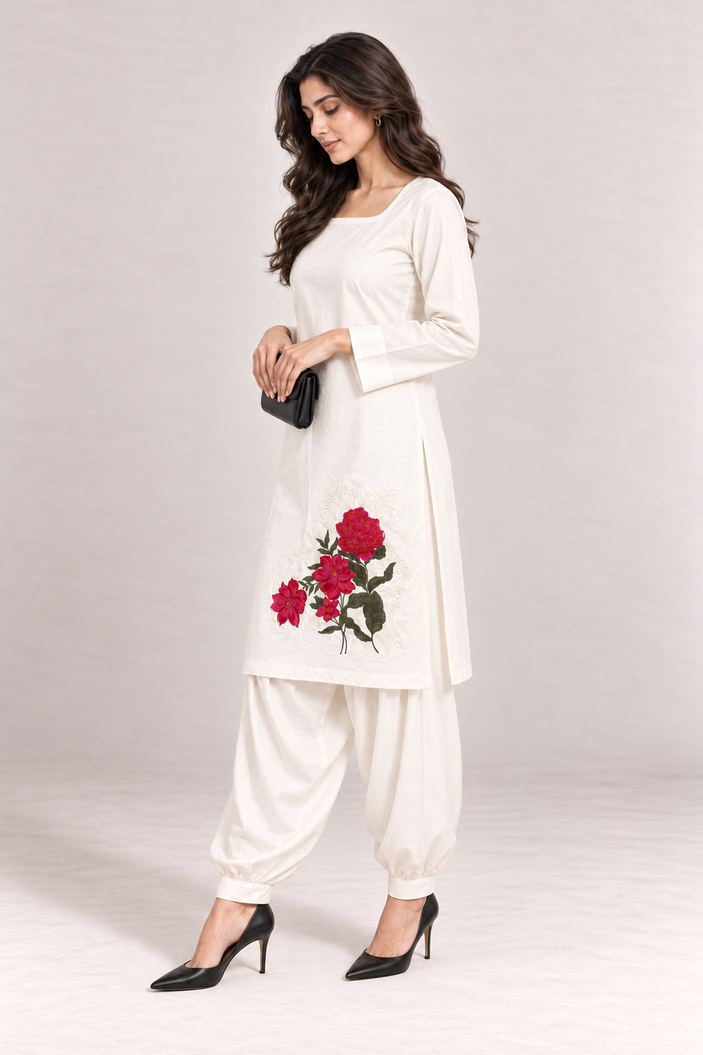 Fleur Poplin Co-ord Set – Ivory Square Neck - Side