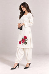Fleur Poplin Co-ord Set – Ivory Square Neck - Side