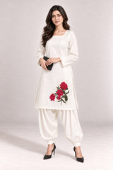 Fleur Poplin Co-ord Set – Ivory Square Neck - Front Three Quarter