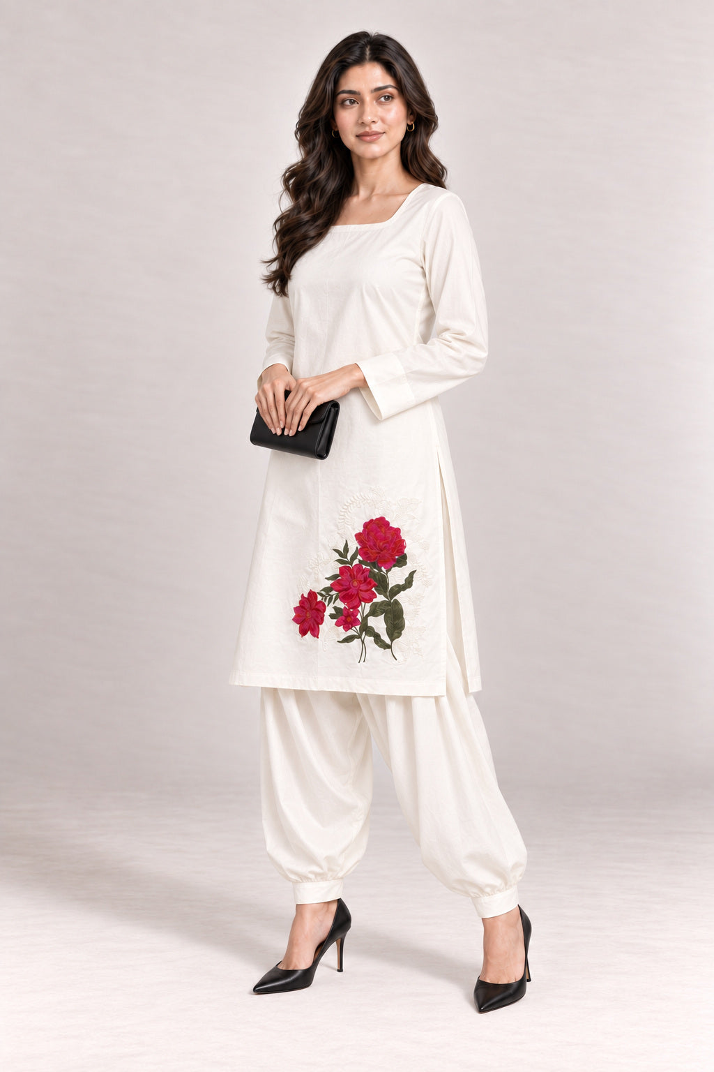 Fleur Poplin Co-ord Set – Ivory Square Neck - Opposite Angle