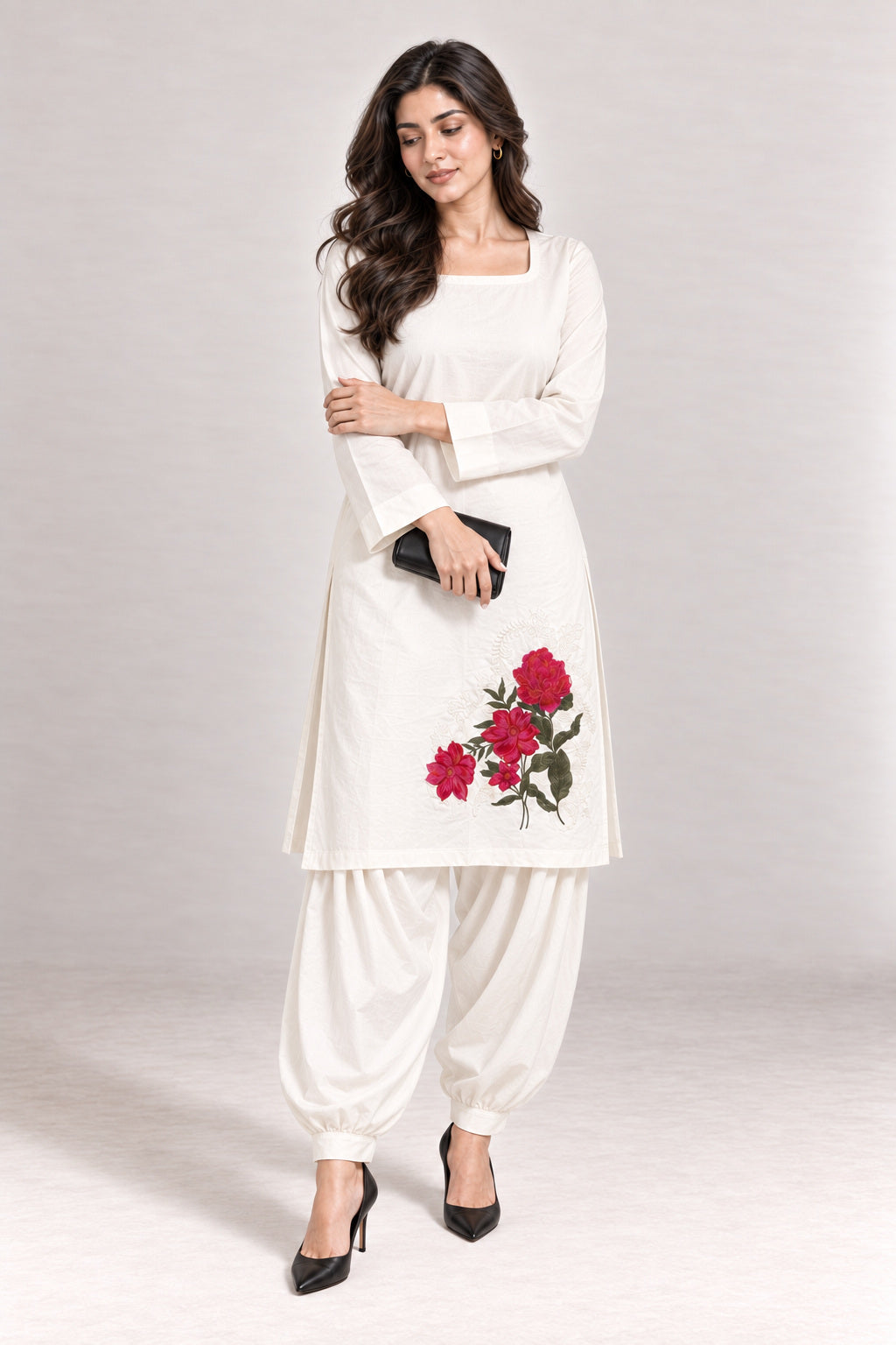 Fleur Poplin Co-ord Set – Ivory Square Neck - Extra Mood