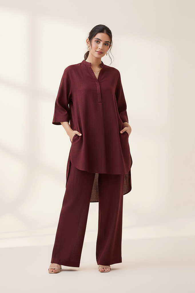 Relaxed Karandi Set Blood Maroon
