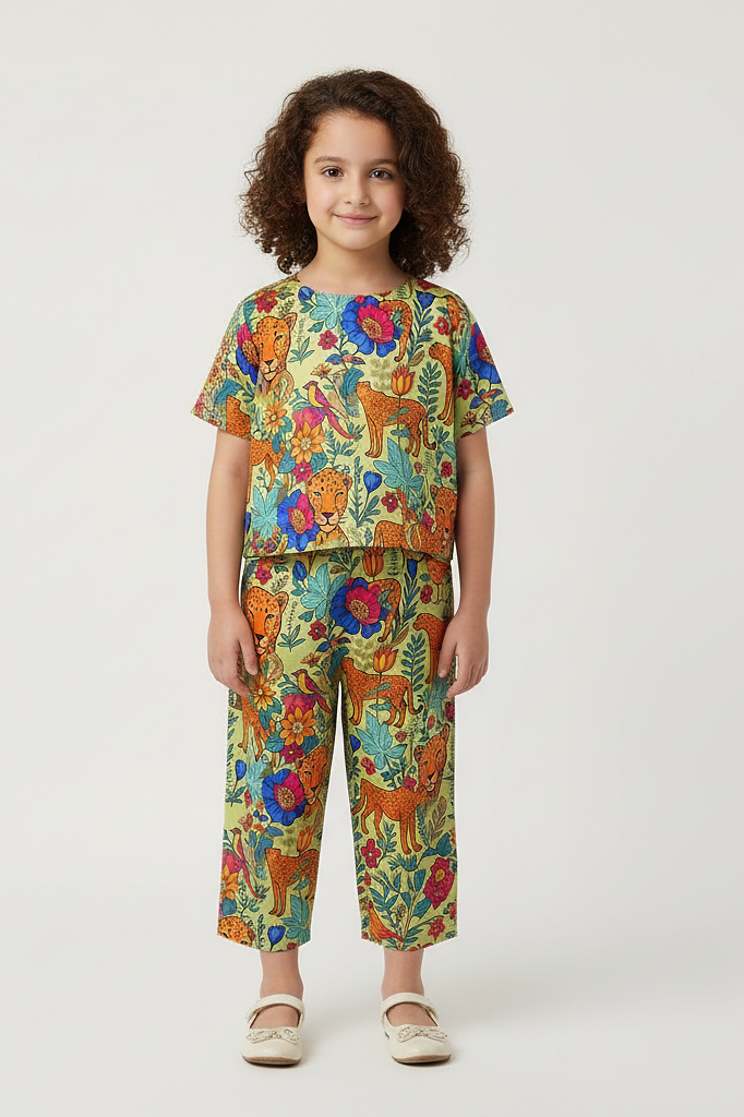 Cheetah & Floral Jungle Print Kids Coord Set