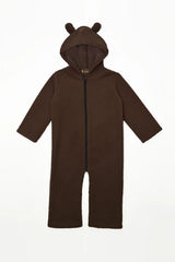 Bear Hooded Sherpa Romper - Brown