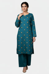 Peach Embroidery Firozi 2PC